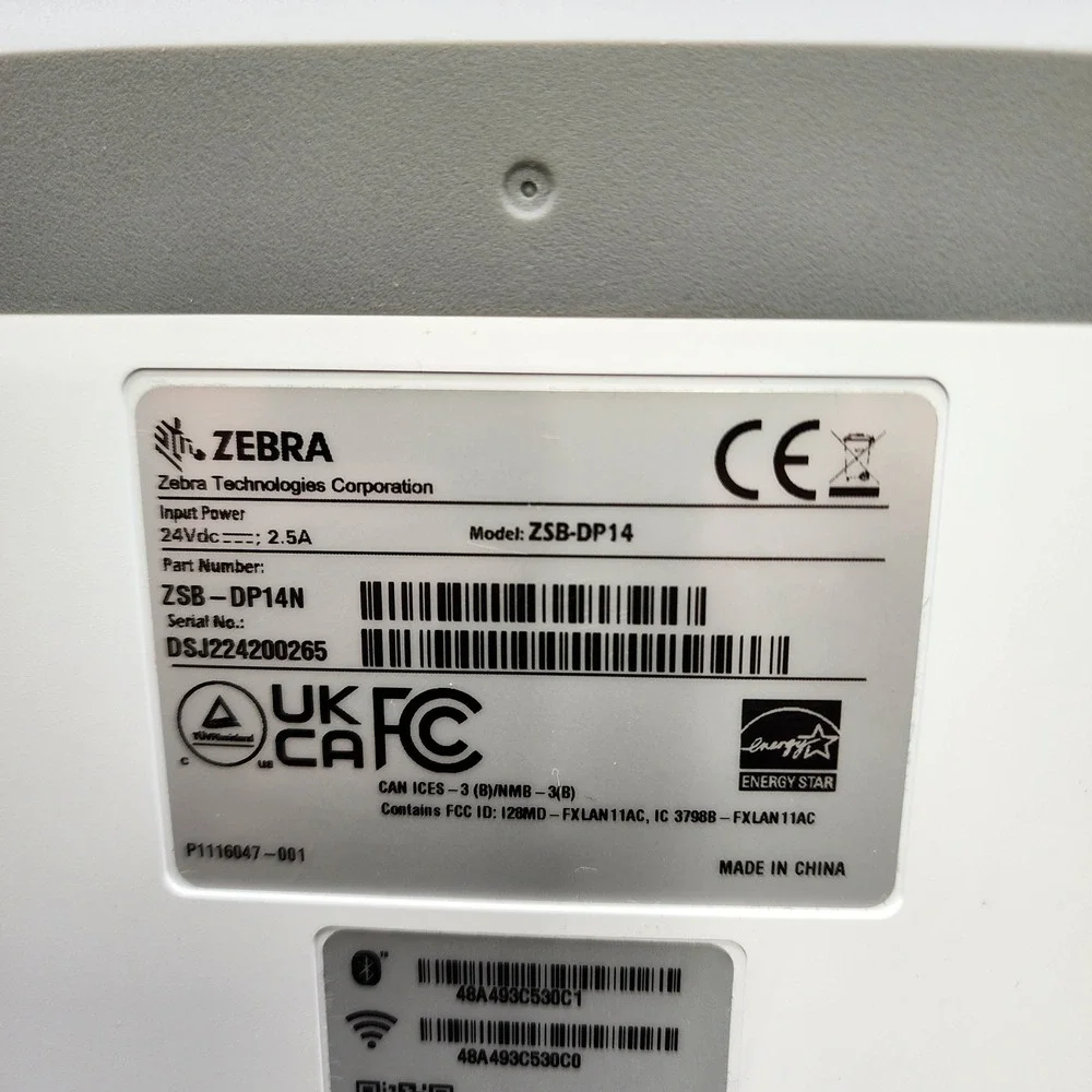 Zebra ZSB-DP14 White Thermal Label Printer WiFi Bluetooth Wireless Cloud Desktop